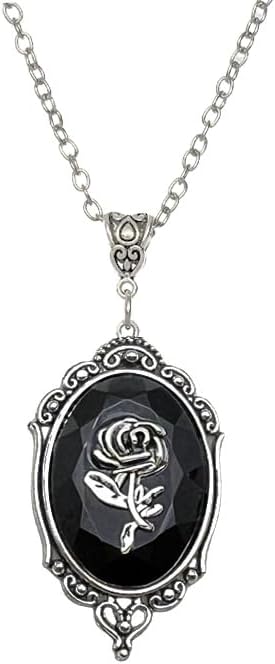 Gothic Red Rose Pendant Necklace – Vintage Cameo Flower, Victorian Punk Style