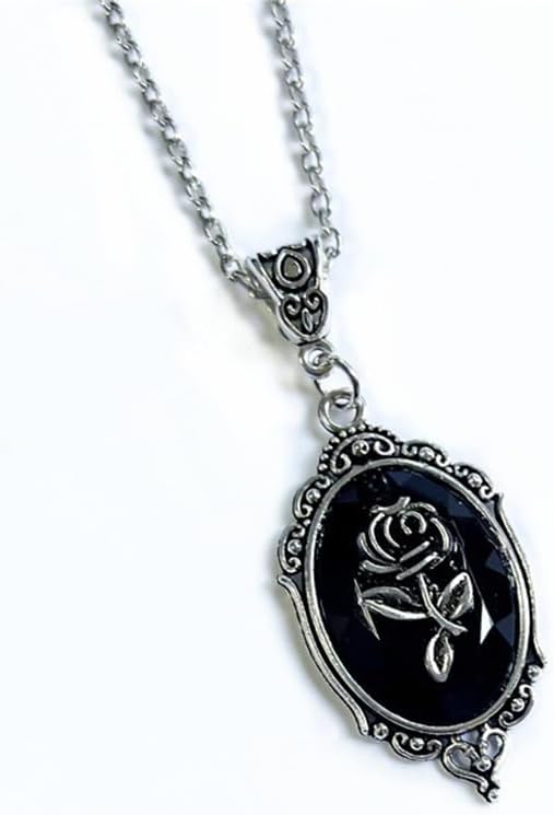 Gothic Red Rose Pendant Necklace – Vintage Cameo Flower, Victorian Punk Style