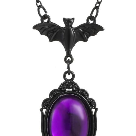 Vintage Gothic Bat Necklace – Red Black Crystal Gem Bat Pendant, Punk Hip Hop