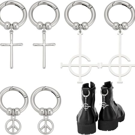 6-Piece Gothic Punk Shoe Charms – 3 Styles, Cross Boot Charms with Dangle Pendant
