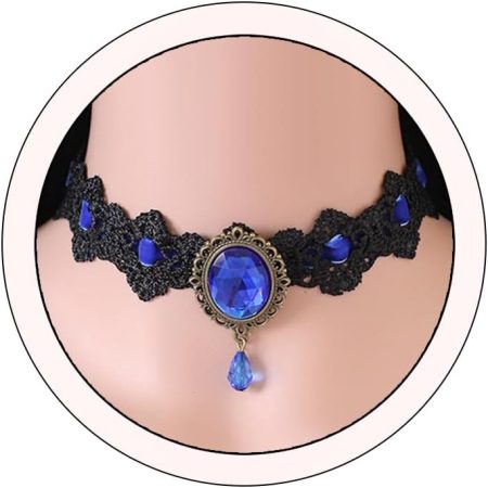 Gothic Lace Choker Necklace – Victorian Vampire Bat Pendant, Halloween Steampunk