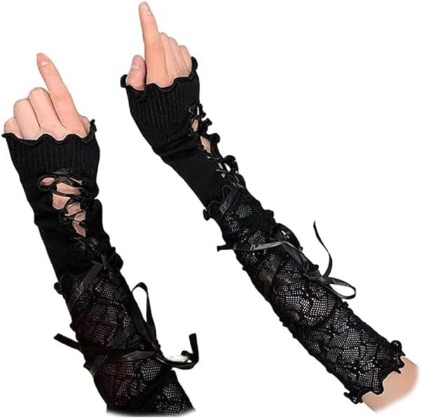 Pair of Fingerless Ballet Style Gloves – Black, Gothic Halloween Costume Accessory