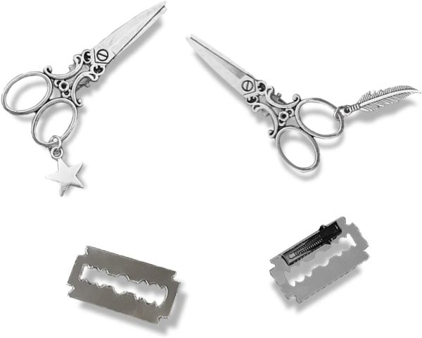 4-Piece Women's Hair Clips – Scissor & Razor Blade Shaped Alligator Clip, Gothic Halloween