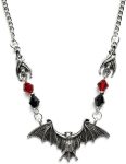 Vintage Gothic Bat Necklace – Red Black Crystal Gem Bat Pendant, Punk Hip Hop Style
