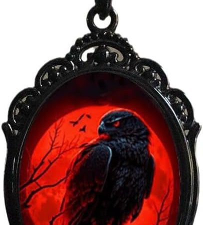 Gothic Bat Glass Pendant Necklace – Vintage Rope Chain, Witch Dark Punk Style