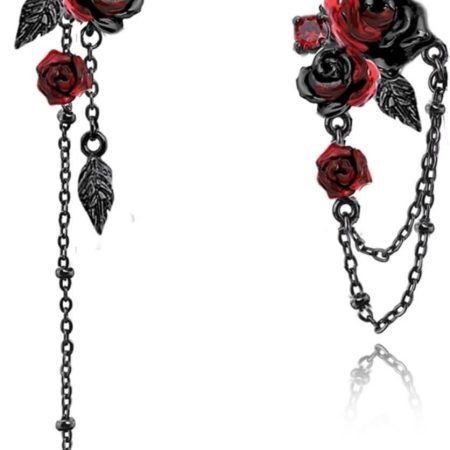Gothic Rose Earrings – Asymmetrical Tassel, Personalised Women's Accessory