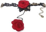 Black Lace Rose Bracelet with Ring – Gothic Vintage Romantic Wrist Accessory, Rhinestone Fringe Chain