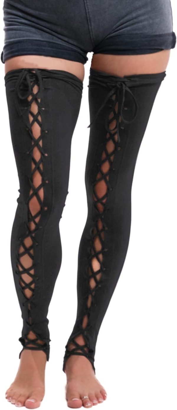Lace-Up Thigh High Leg Warmers – Gothic Witch Stockings, Medieval Festival Costume