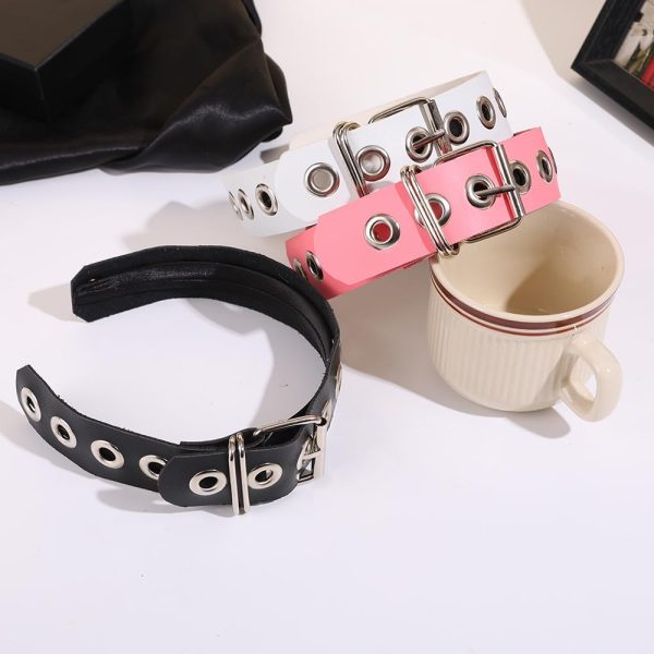 2-Piece Gothic Punk Metal Buckle Headband – Black Leather Belt Design Hair Accessory