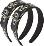 2-Piece Gothic Punk Metal Buckle Headband – Black Leather Belt Design Hair Accessory