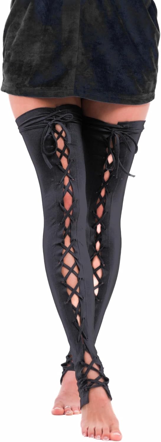 Lace-Up Thigh High Leg Warmers – Gothic Witch Stockings, Medieval Festival Costume