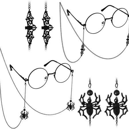 Gothic Glasses Chain with Bat/Spider Pendants – Metallic, 2-Pack