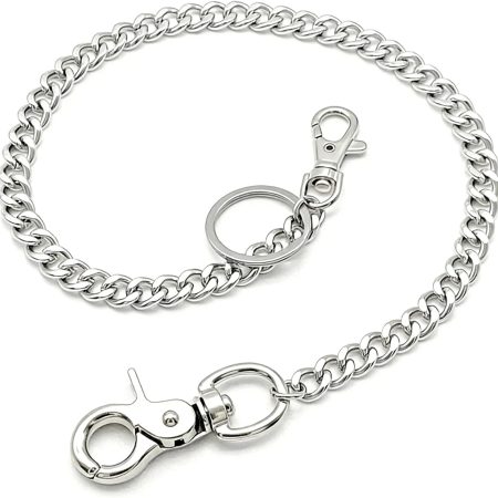 55 cm Trouser Chain – Hip Hop Punk Wallet Chain with Carabiner Hook, Silver Gothic
