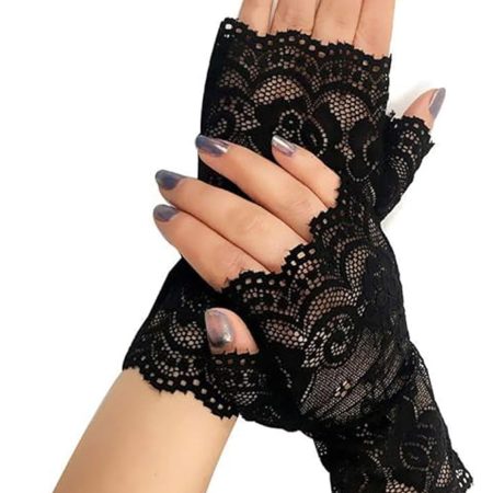 Fingerless Black Lace Gloves – Gothic Style Women's Tea Party Accessories