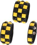 3-Piece Checkered Leather Bracelet Set – Black White PU Wristband, Adjustable Gothic Punk