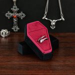 Velvet Coffin Ring Box – Gothic Style, 2 Slots, Black and Red