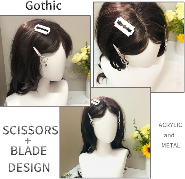 4-Piece Women's Hair Clips – Scissor & Razor Blade Shaped Alligator Clip, Gothic Halloween