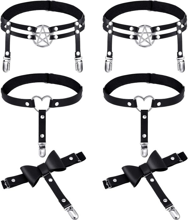 6-Piece Adjustable Harness Garter Belt – Elastic Punk Gothic Thigh Ring, Star/Butterfly/Heart Shapes
