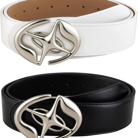 Set of 2 Retro Belts – Cross and Saturn Design, Black and White, Gothic Punk Y2K