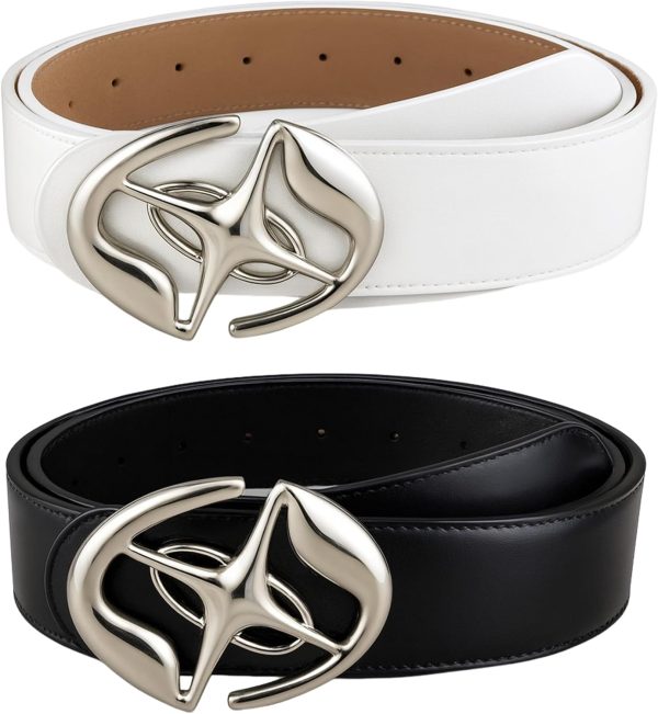 Set of 2 Retro Belts – Cross and Saturn Design, Black and White, Gothic Punk Y2K