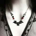Vintage Gothic Bat Necklace – Red Black Crystal Gem Bat Pendant, Punk Hip Hop Style