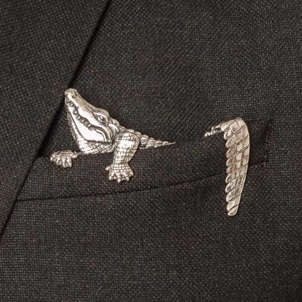 Vintage Alligator Pocket Brooch – Unique Crocodile Brooch, Gothic Punk Animal Style